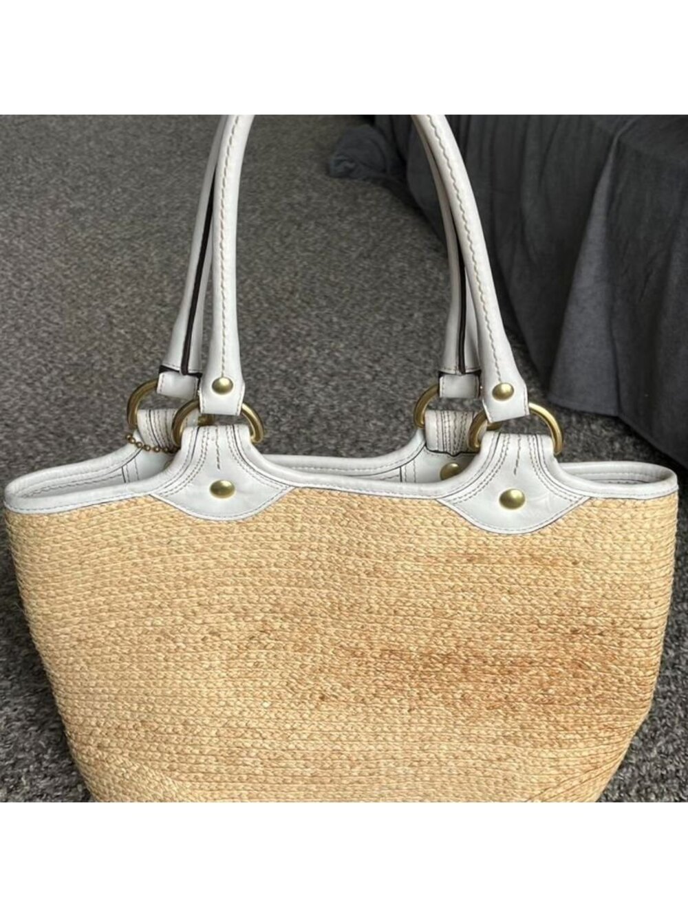 Vintage Coach Bleecker Straw Bag w/Flower Coastal Mom Vacation Holiday Summer - Picture 3 of 8